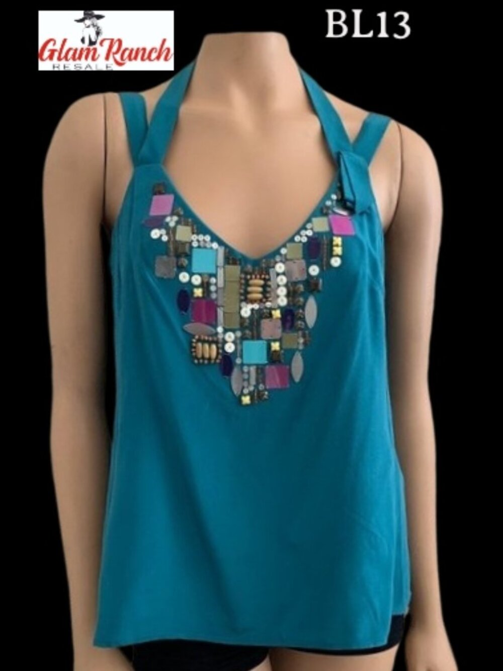 VGC Nanette Lepore Silk Halter Turquoise Teal Blouse SZ 8